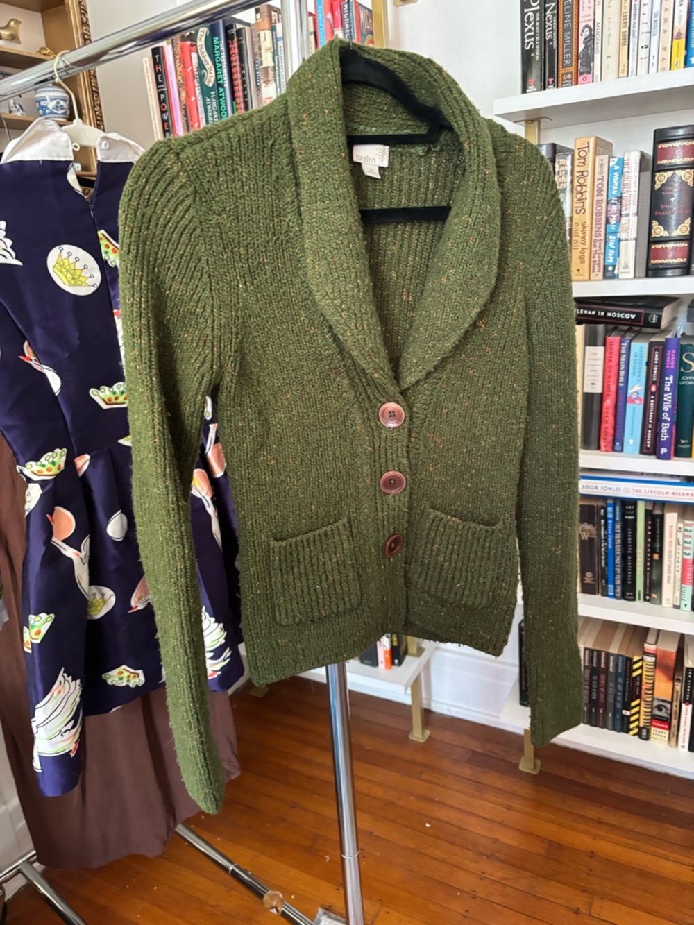 Caslon Olive Green Shawl-Collar Button Cardigan